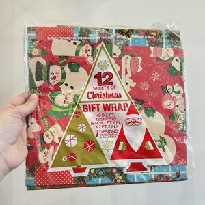 VTG Christmas Gift Wrapping‎ Paper 12 Sheets 1960's Snowman Santa Kitschy